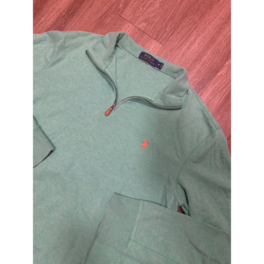 Polo Ralph Lauren Mens Quarter Zip Pullover Mint Green Orange Pony Size M